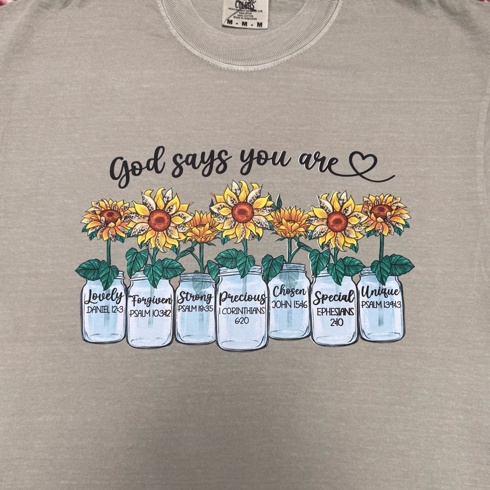Comfort Colors Olive Green Tee with Sunflower Design